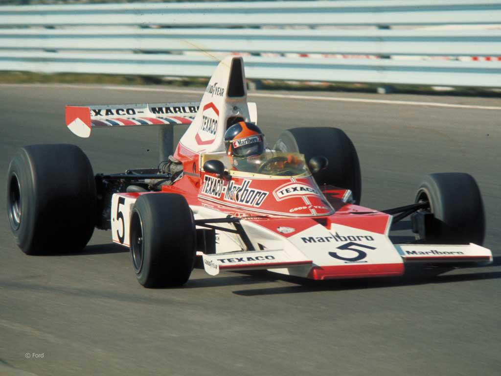 Emerson tok sin andre VM-tittel i 1974, i den nydelige McLaren M23. Foto: Ford