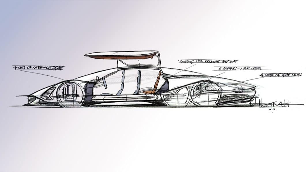 En tegning av den nye bilen i sideprofil