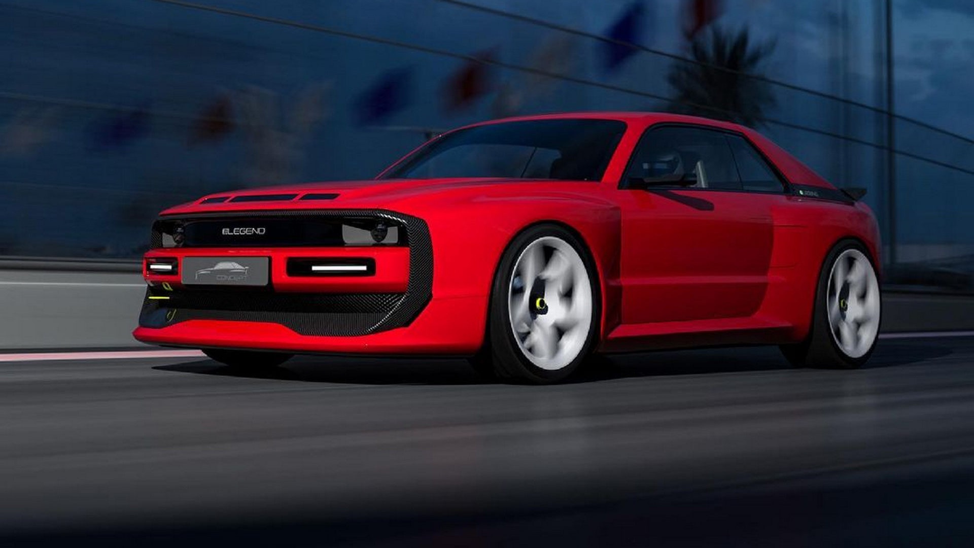 Tidligere render der man får bilen i sin karakteristiske farge.