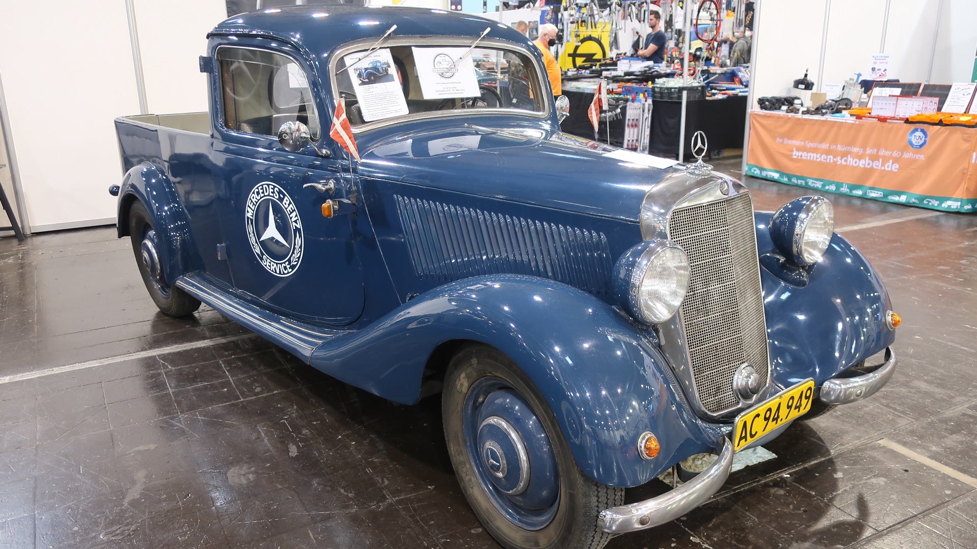 Custombygd 1952 Mercedes pickup fra Danmark, til salgs for 35.000 Euro.
