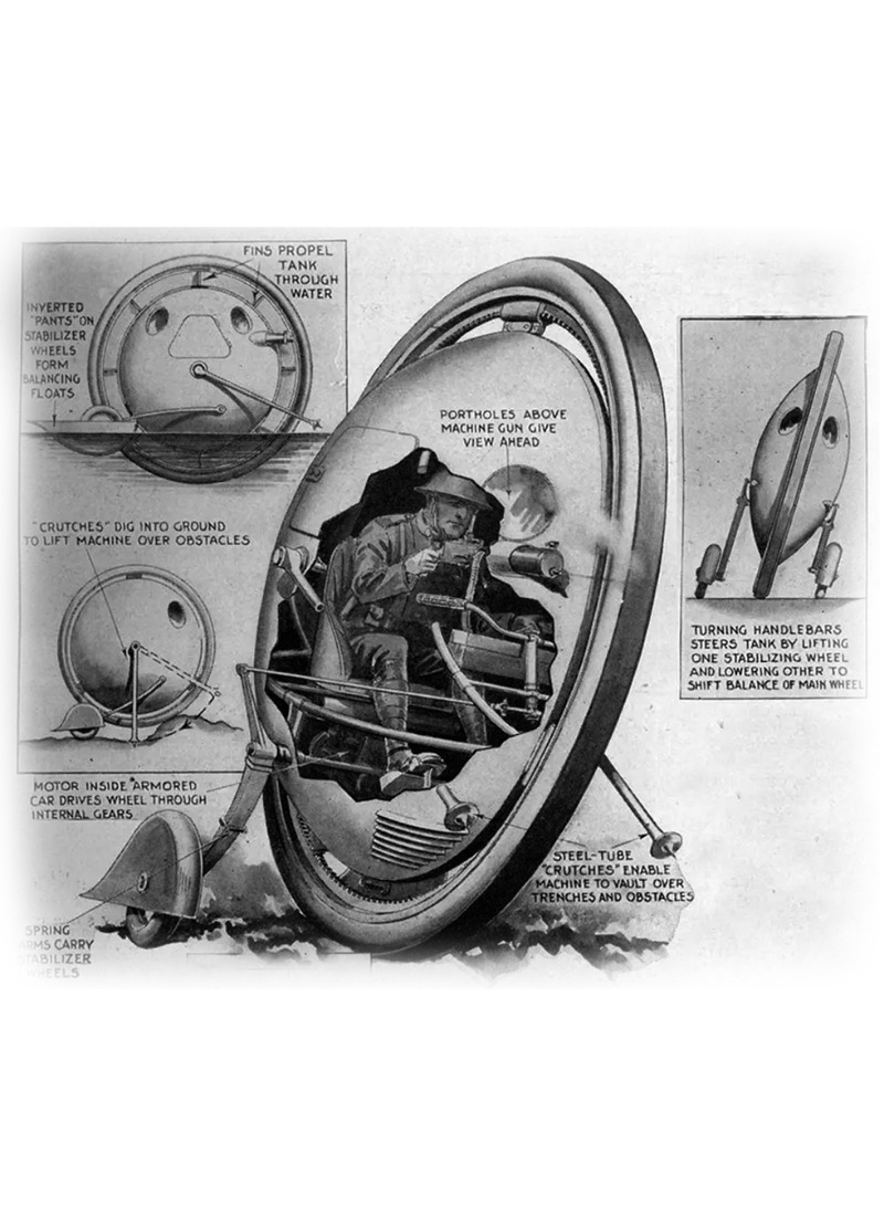 En illustrasjon fra et magasin på en tiltenkt monohjulstank