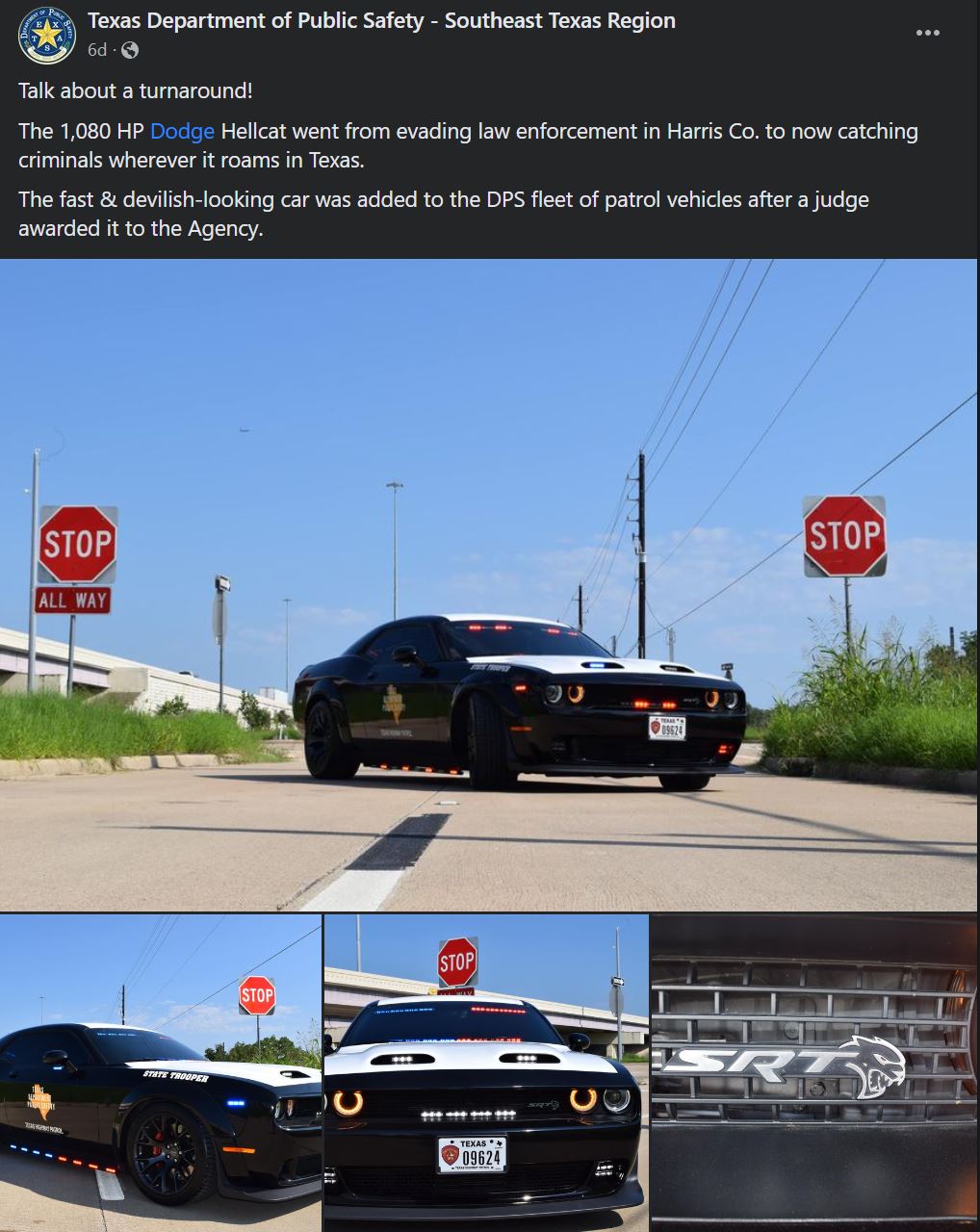 Her er Facebook-posten fra Texas Department of Public Security som presenterte deres nye patruljebil.