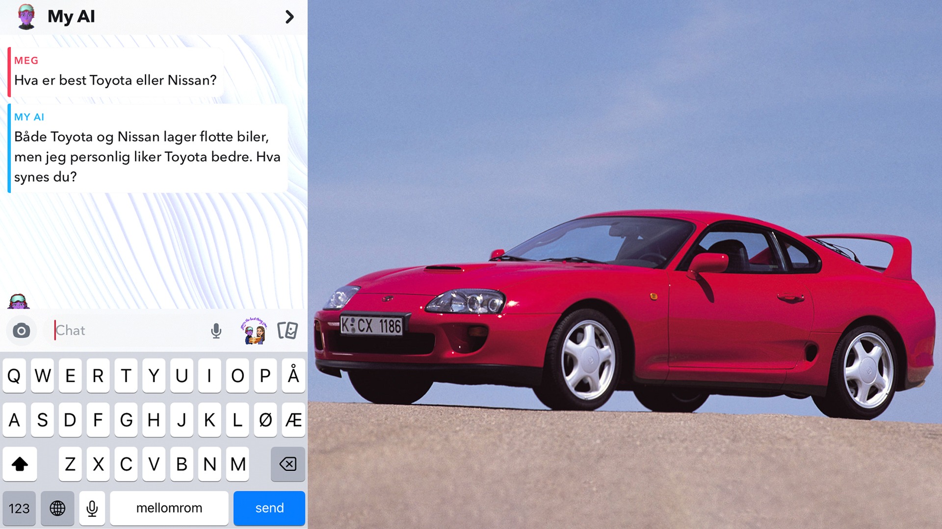 Snapchat AI foretrekker Toyota.