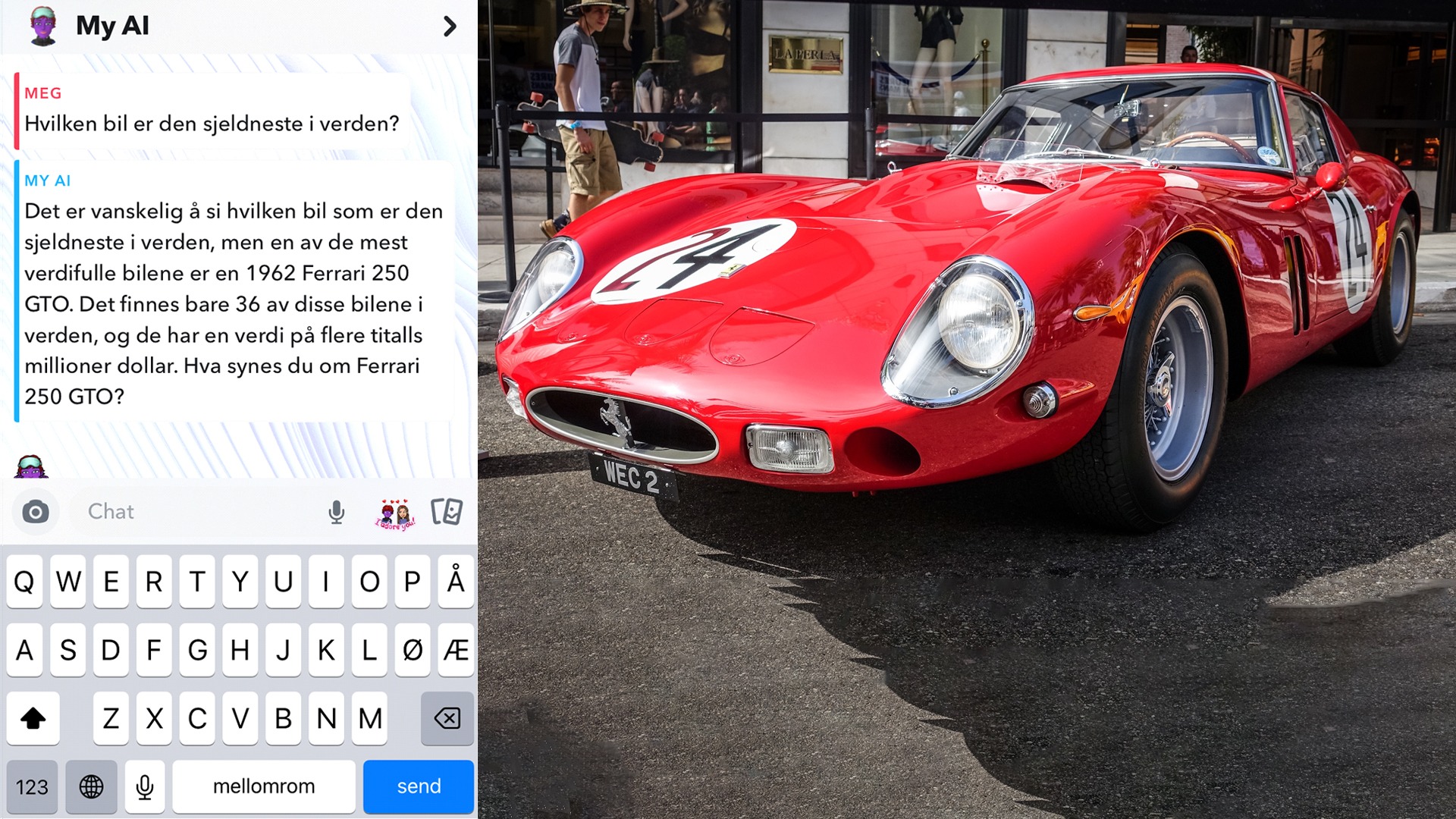 AIen mener at den sjeldneste og mest verdifulle bilen er 1962 Ferrari 250 GTO.