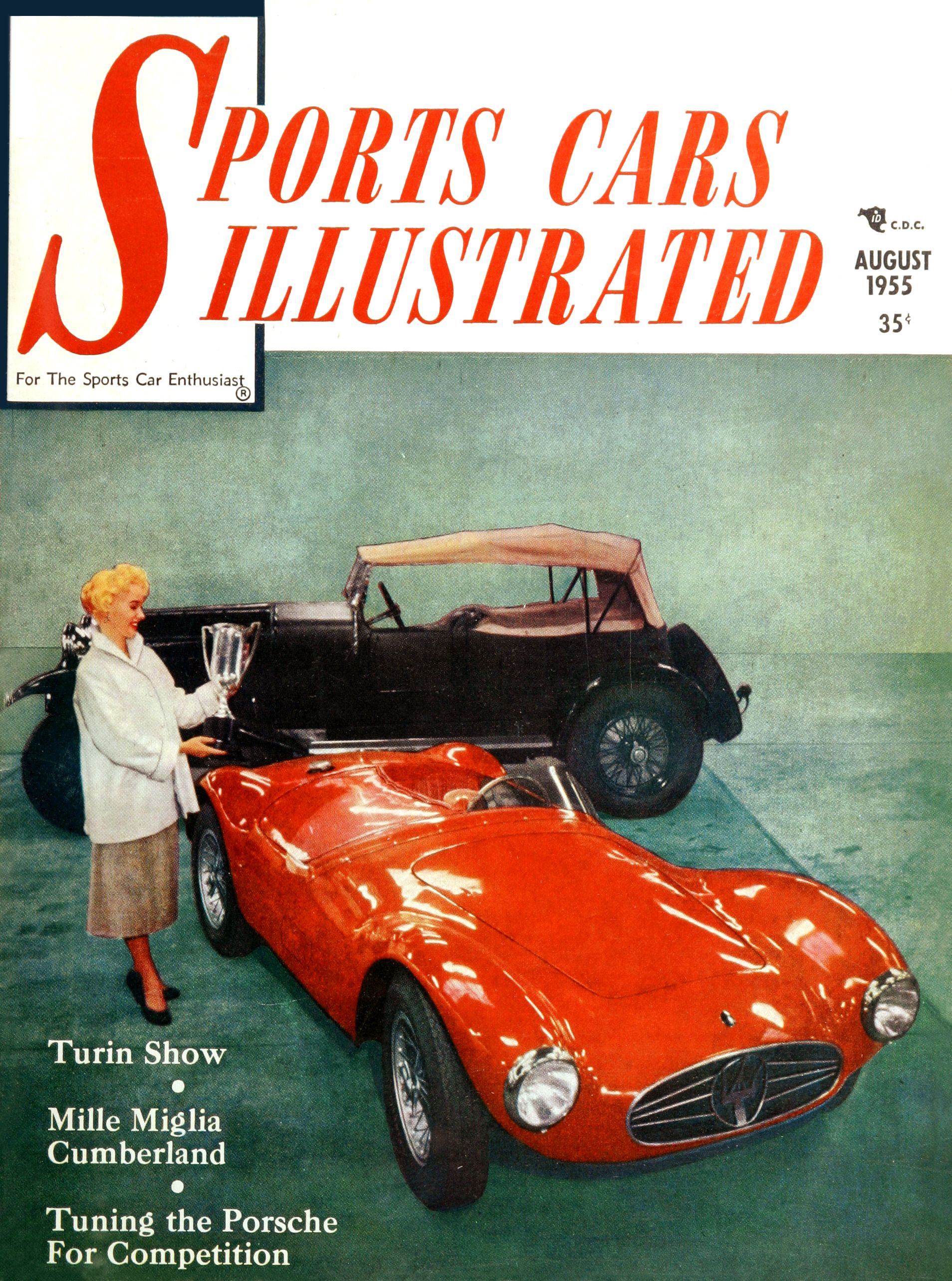 Et typisk cover fra Sports Cars Illustrated i 1955, med det som ble regnet som ekte sportsbiler på coveret.