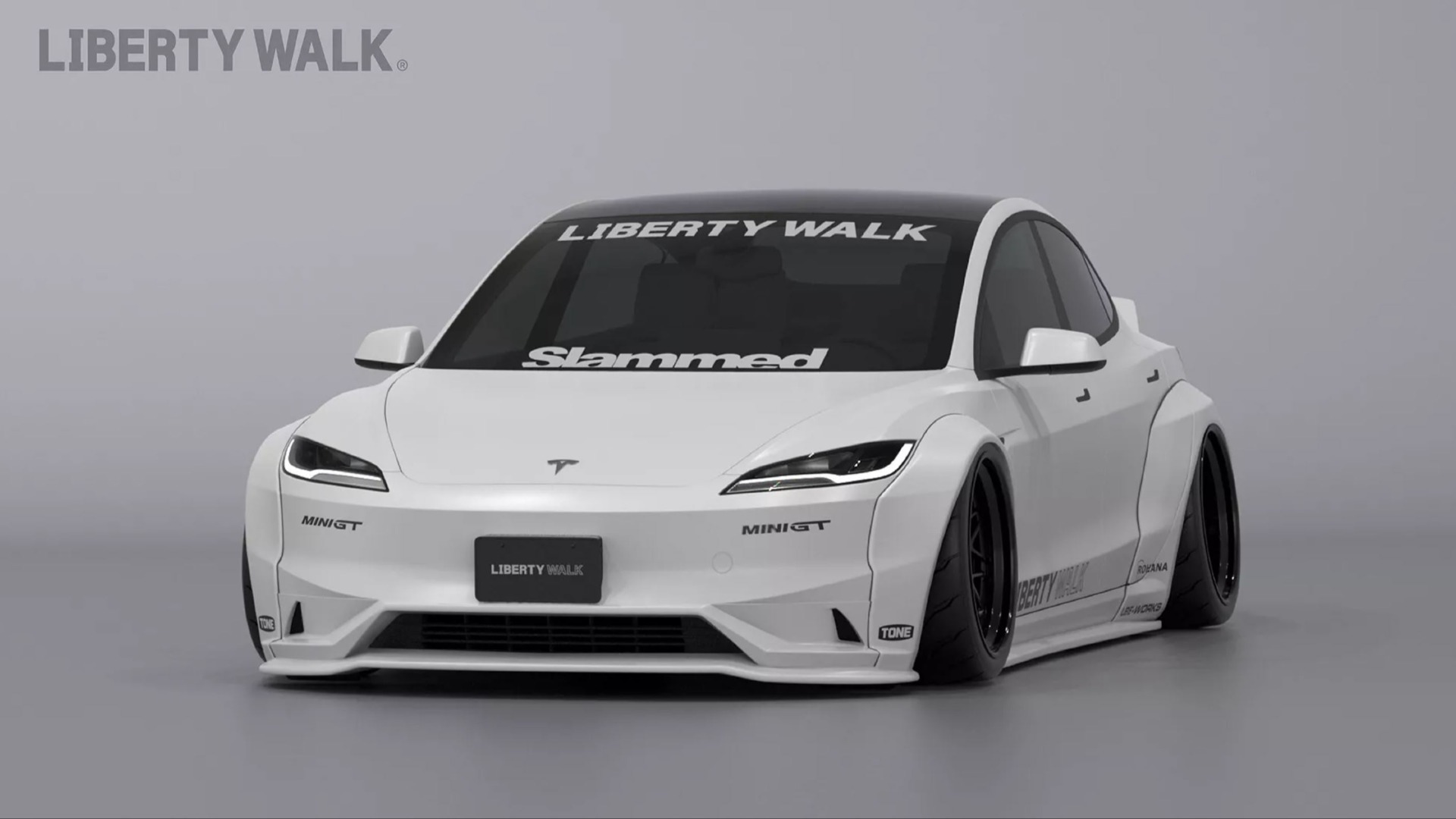 Tesla Model 3 med Liberty Walk LB E Tesla Model 3 Body Kit.