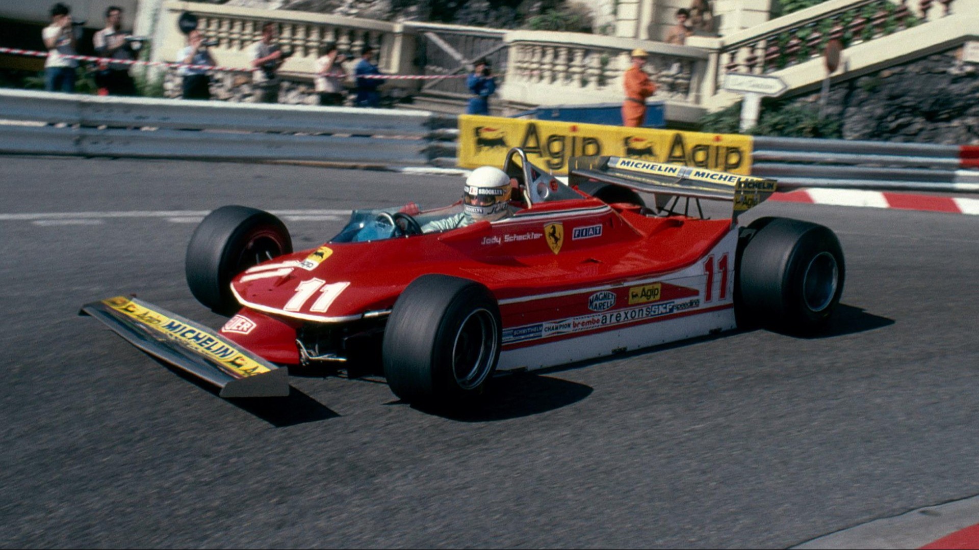Jody Scheckter på vei mot seier i Monaco GP 1979 i sin Ferrari 312T4.