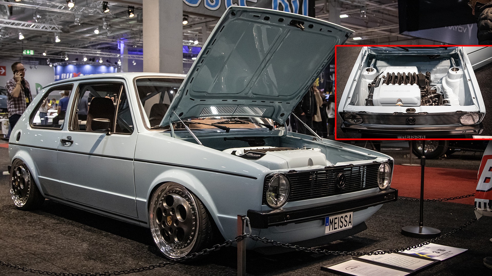 Volkswagen Golf med Porsche-maskin under panseret.