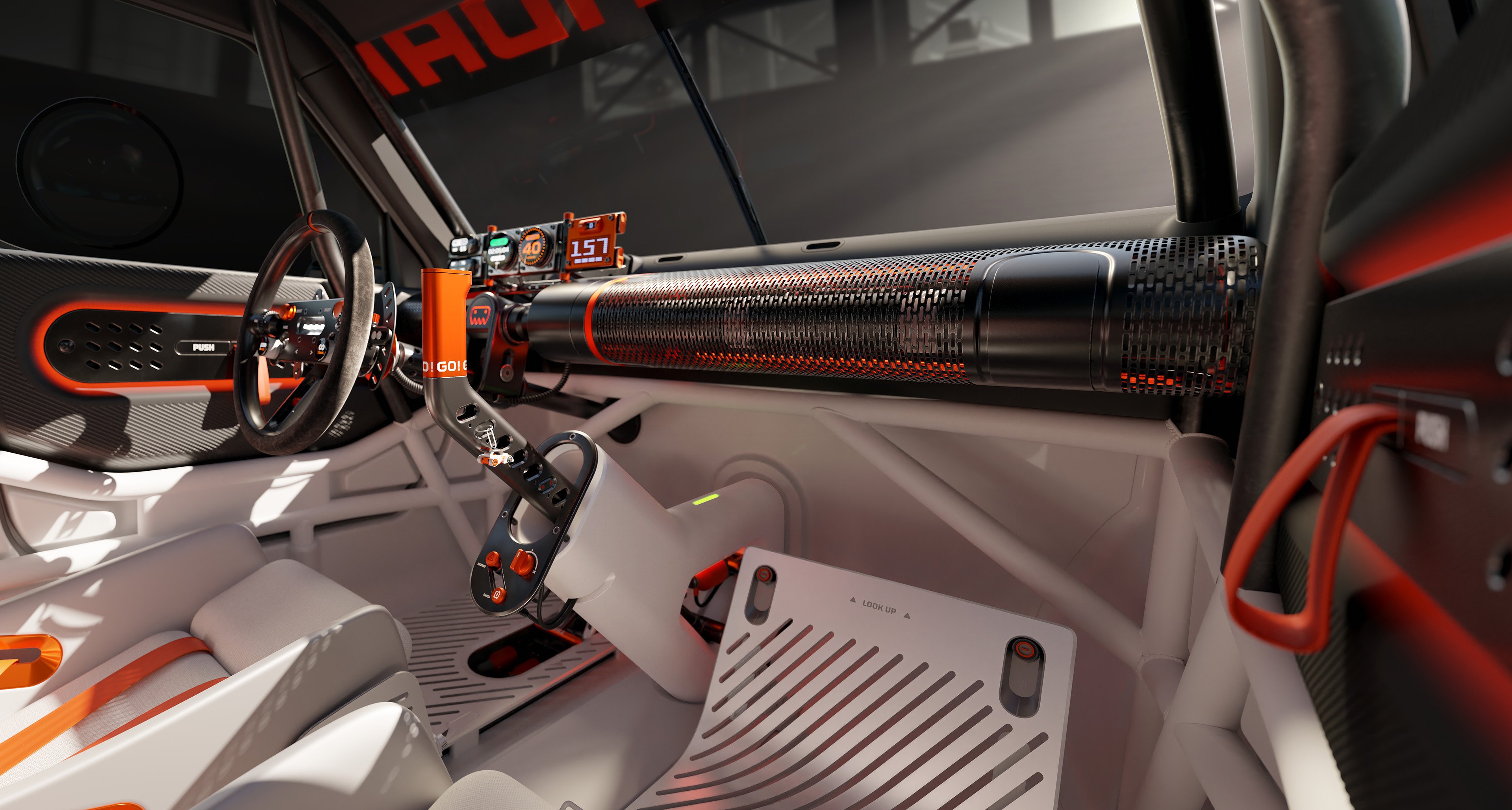 Interiøret er en fryd å se til, legg merke til håndbrekket for drifting.