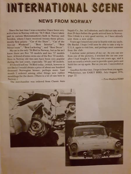 Tore var tidlig medlem av Classic Thunderbird Club International.