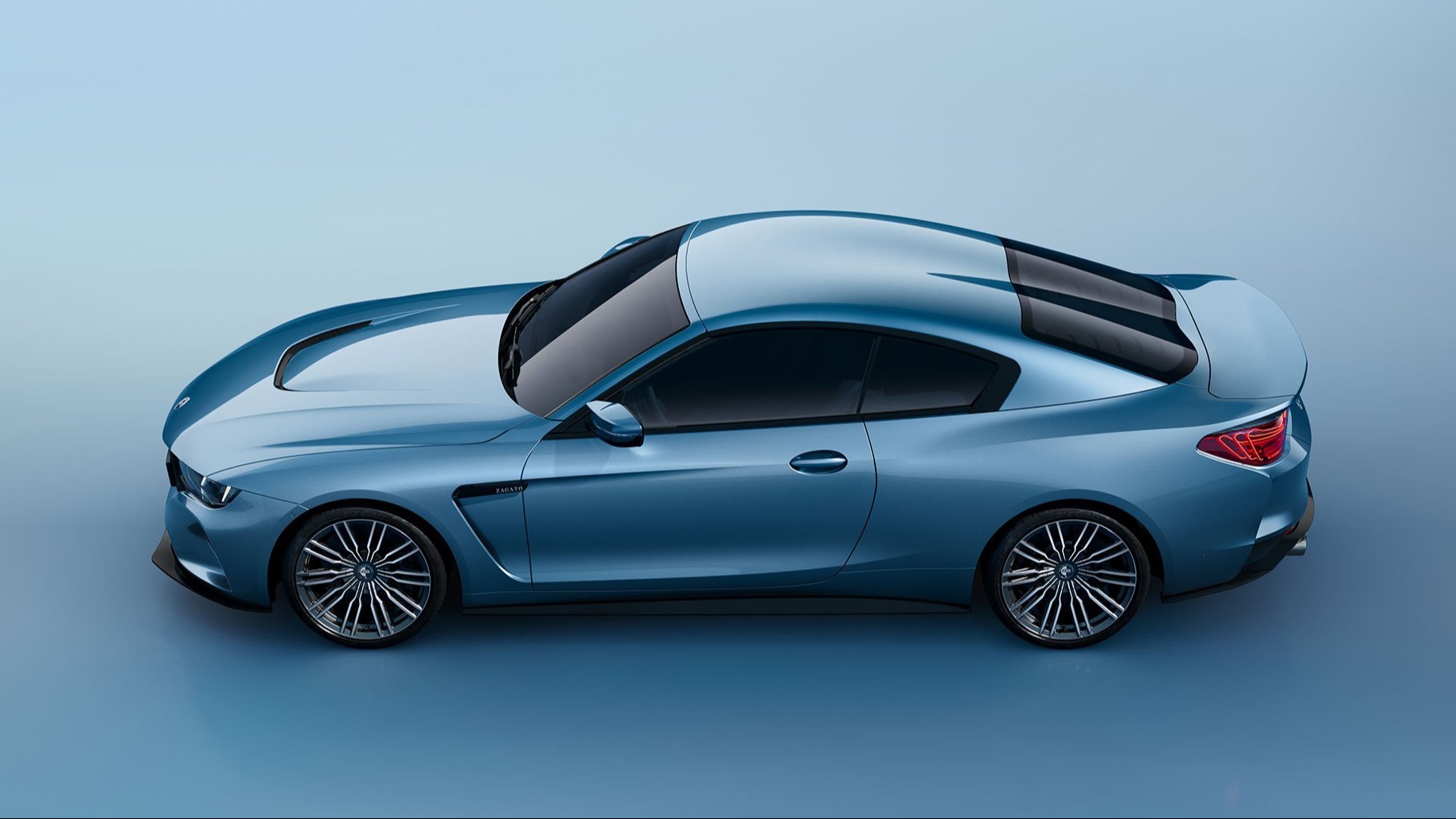 En nydelig sideprofil fra Zagato, legg spesielt merke til Double Bubble formen som går ned over bakruten.