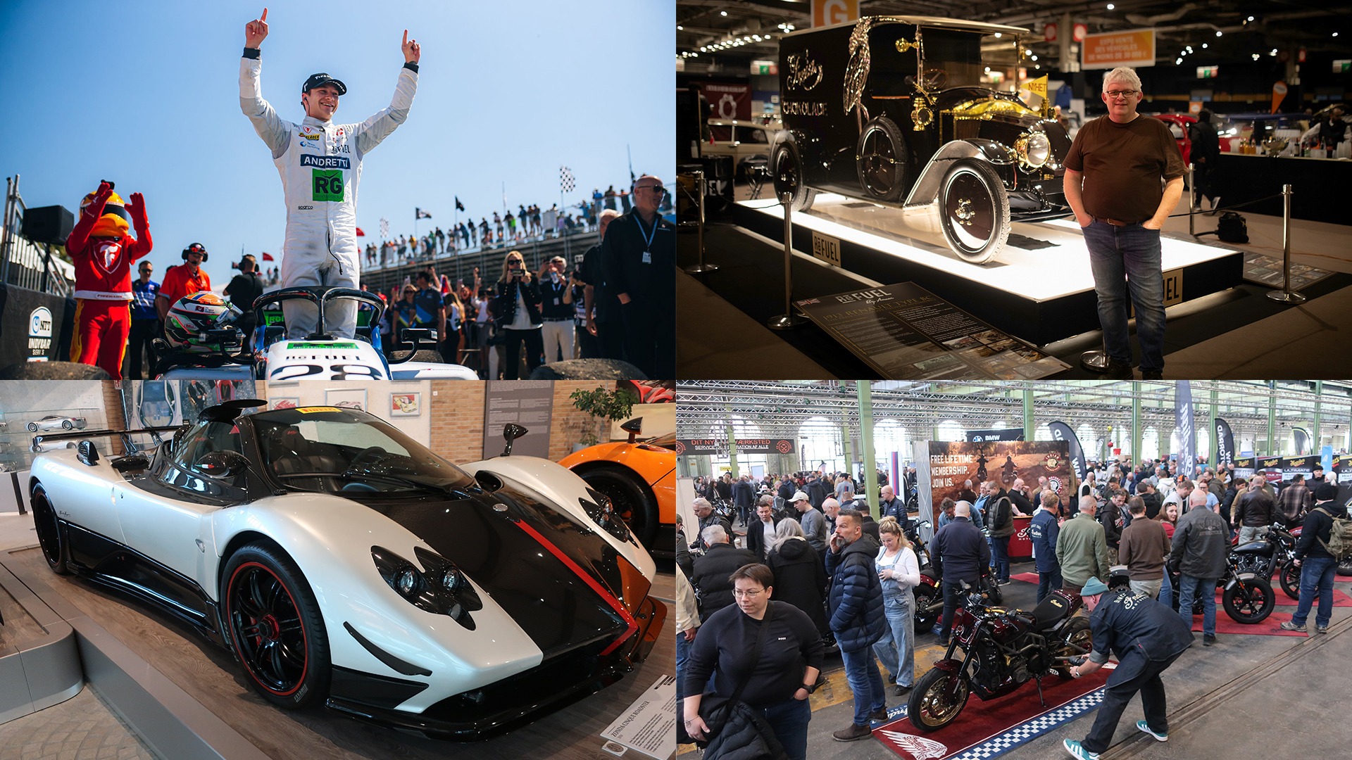 Som alltid kan du lese om alle hjørner av bilhobbyen i kommende utgave av Refuel. Avbildet fra venstre: Dennis Hauger, Kjell Ivar Haltvik på Retromobile, Pagani-museet og MC-messa i København.