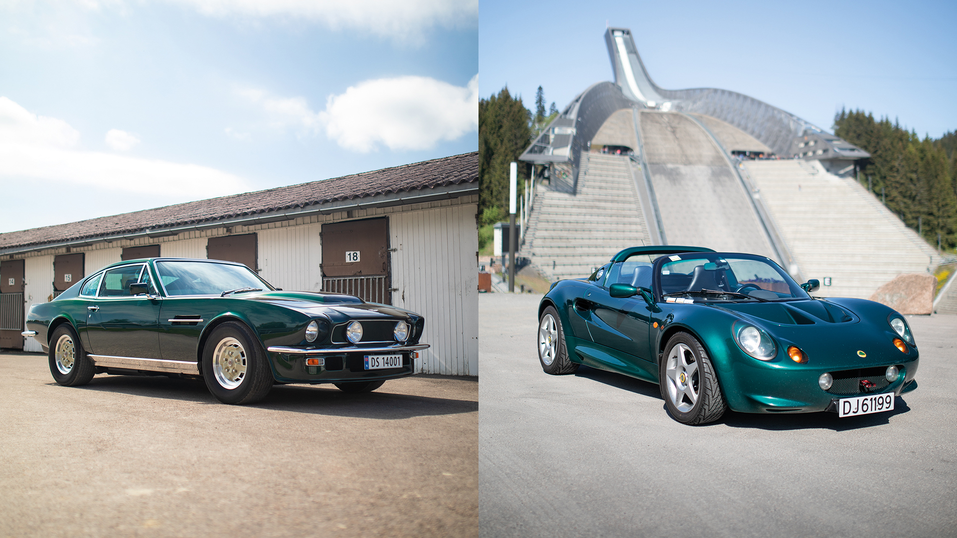 1978 Aston Martin V8 Vantage og 1999 Lotus Elise