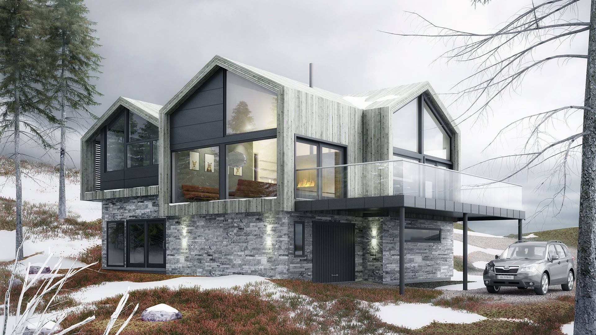 Moderne hytte med store vindusflater som «slipper naturen inn» i hytta