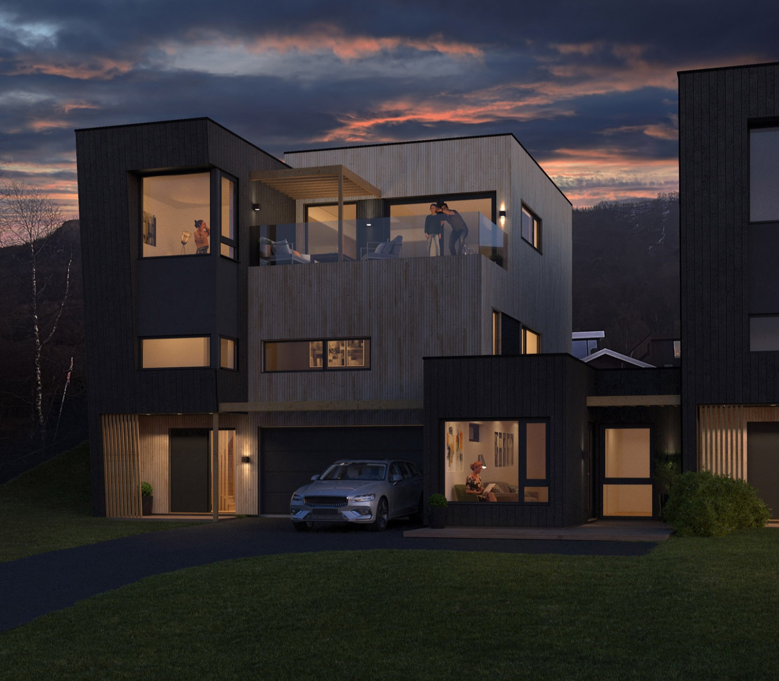 Arkitekttegnede boliger med utleiedel og høy standard i Fløylia