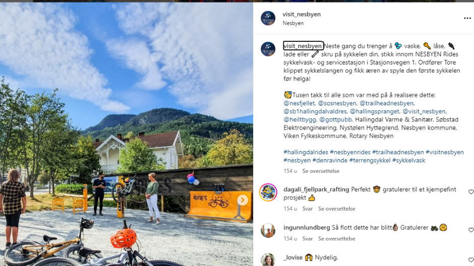 Instagraminnlegg fra åpningen av "sykkelhub" i Nesbyen