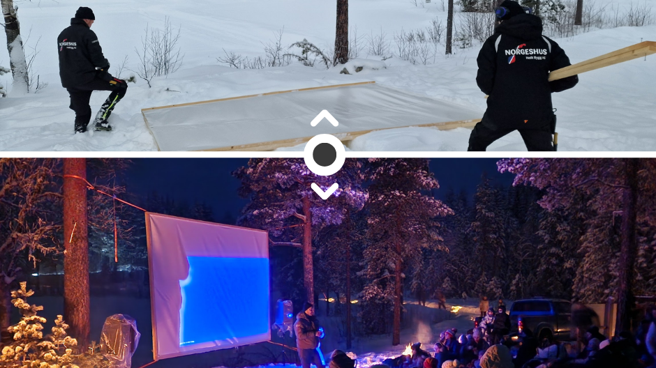 Heilt Bygg bygger utekino  på dugnad til Vinterfestivalen med duk fra Protan